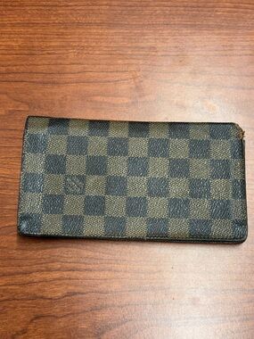 Designer-Style Brown Check Long Wallet